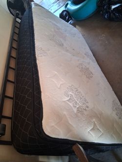 2 mattresses, bed risers, 1 rolling twin frame