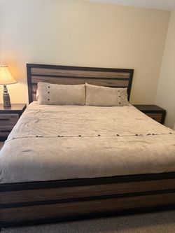 King Platform Bed Frame with Headboard & nightstands