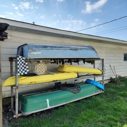 Fishing boat. Kayaks 