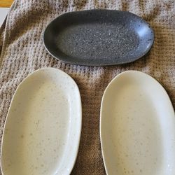 Set Of 3 New Handmade & Hand Glazed Tan and black Ceramic Appetizer Plates Made By Dip-Cordon Bleu