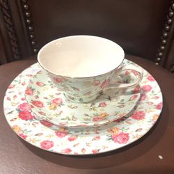 Vintage Gracie China Porcelain Tea Cup, Saucer, And dessert Plates 