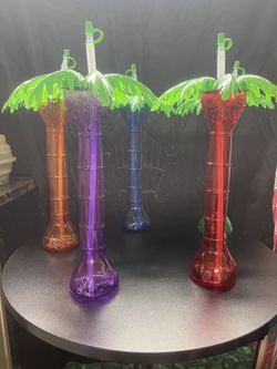 24oz Assorted Color Palm Tree Yarder With Lid And Straw