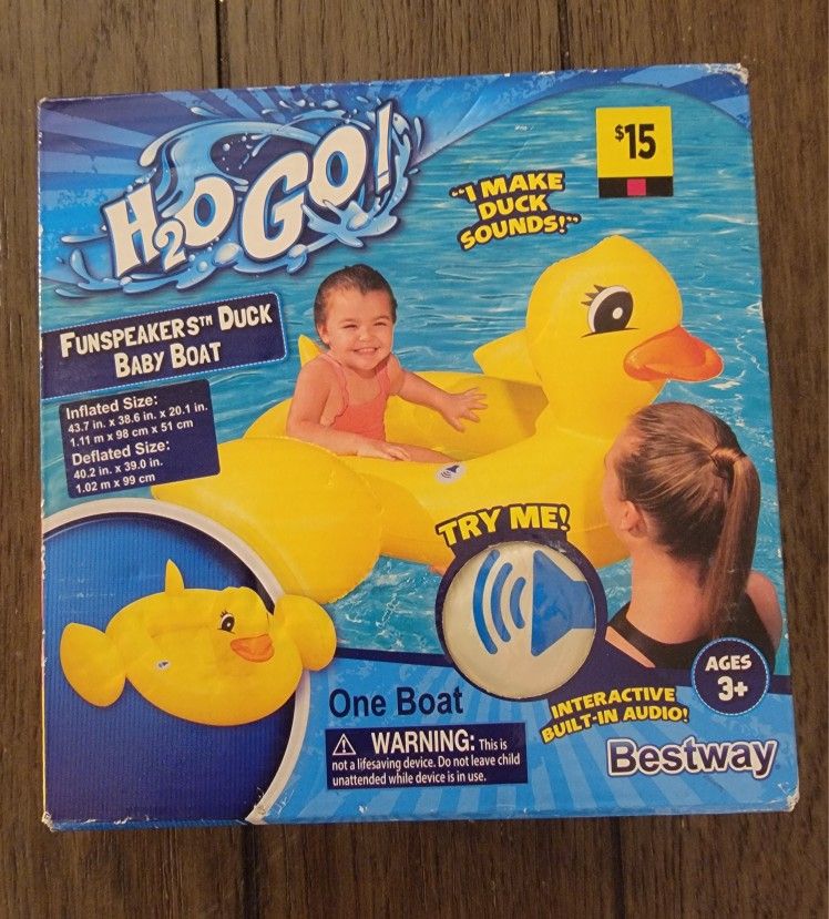 Brand New H2O GO! Funspeakers Duck Baby Boat Yellow 40X39" Makes Duck Noises Ages 3+ (4 available)