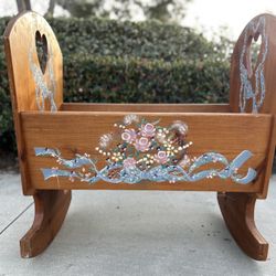 vintage pine baby doll rocking cradle