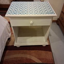 Painted Nightstand or Side Table with Stenciled Top