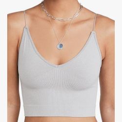 Free People Grey Ribbed V-Neck Spaghetti Strap Bralette