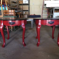 Two Red And Black End Tables
