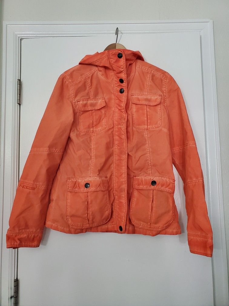 NOIZE Skye Stand Collar Womens Orange Rain Jacket Size- Small Jacket Coat