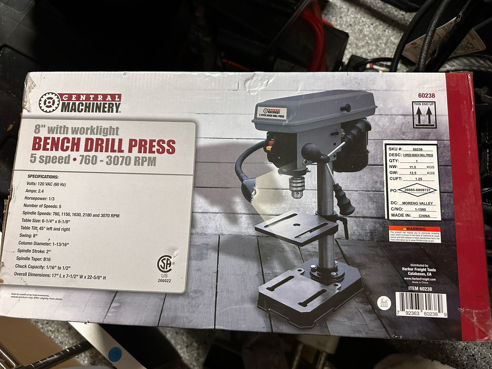 CENTRAL MACHINERY 8 in. 5 Speed Bench Drill Press