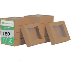 SCT Kraft Window Bakery Boxes, 9 x 9 x 2.5, Brown, Paper, 180/Carton=V4-989