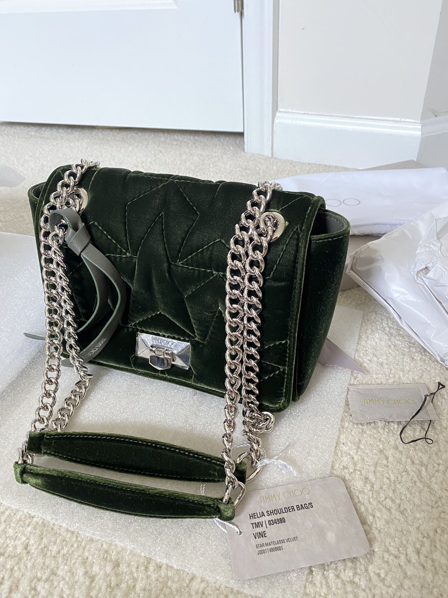 Jimmy Choo Helia Clutch Star Leather Crossbody Shoulder Bag Green 