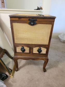 Vintage Wood & Woven Cane Storage Cabinet – $40 FINAL CALL!