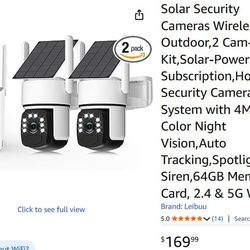 Solar Security Cameras Wireless Outdoor, 4MP Color Night Vision,Auto Tracking