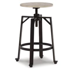 Benjara Xin 22-27 Inch Barstool, Set of 2, Adjustable Height, Light Brown, Black
