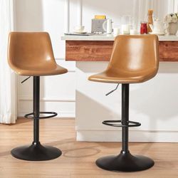 Bar Stools Set of 2, Modern Swivel Barstools Counter Height with Backrest, Faux Leather Upholstered Bar Chairs for Kitchen Island, Whisky