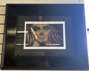 Signed Mexican Popotillo Straw Art Sugar Skull Portrait – Sinister