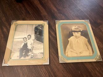 Vintage Art Deco MCM Photo Frames Pair, 1930s–40s Embossed Turquoise Gold