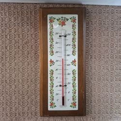 Springfield Vintage Wall Thermometer Floral Wood Frame