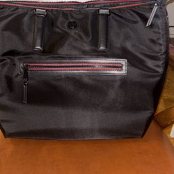 Joan & David 20 Inch Nylon Workbook Tote Black Red & Green Zipper Striping (Sport)