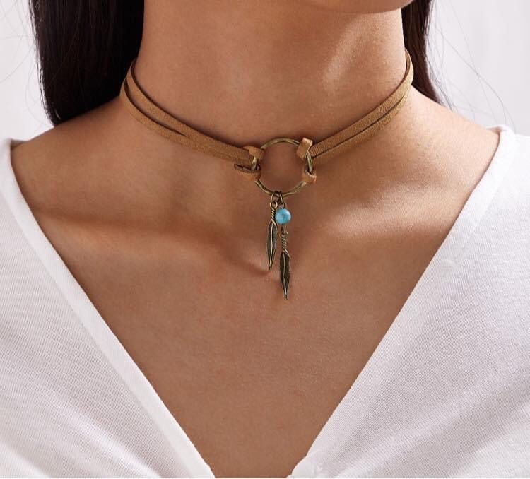 Turquoise Leather Choker