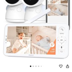 ARENTI 3MP Baby Monitor with 2 Cameras, 5-inch Split Screen Display, WiFi 6 Smartphone App, Night Vision, Cry Detection, Temp & Humidity Sensor, 2-Way