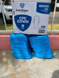 AMBISHIELD CPG60BEW 60″ BLUE 1.75 MIL CPE GOWN WITH ELASTIC WRISTS 100 50/BAG, 2 BAGS/CS