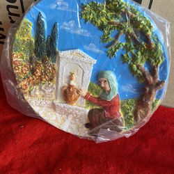 9 Inch Handmade Hand Painted In Greece Greek Plaster Traditional Greek Village Wall Plate Imported From Greece 