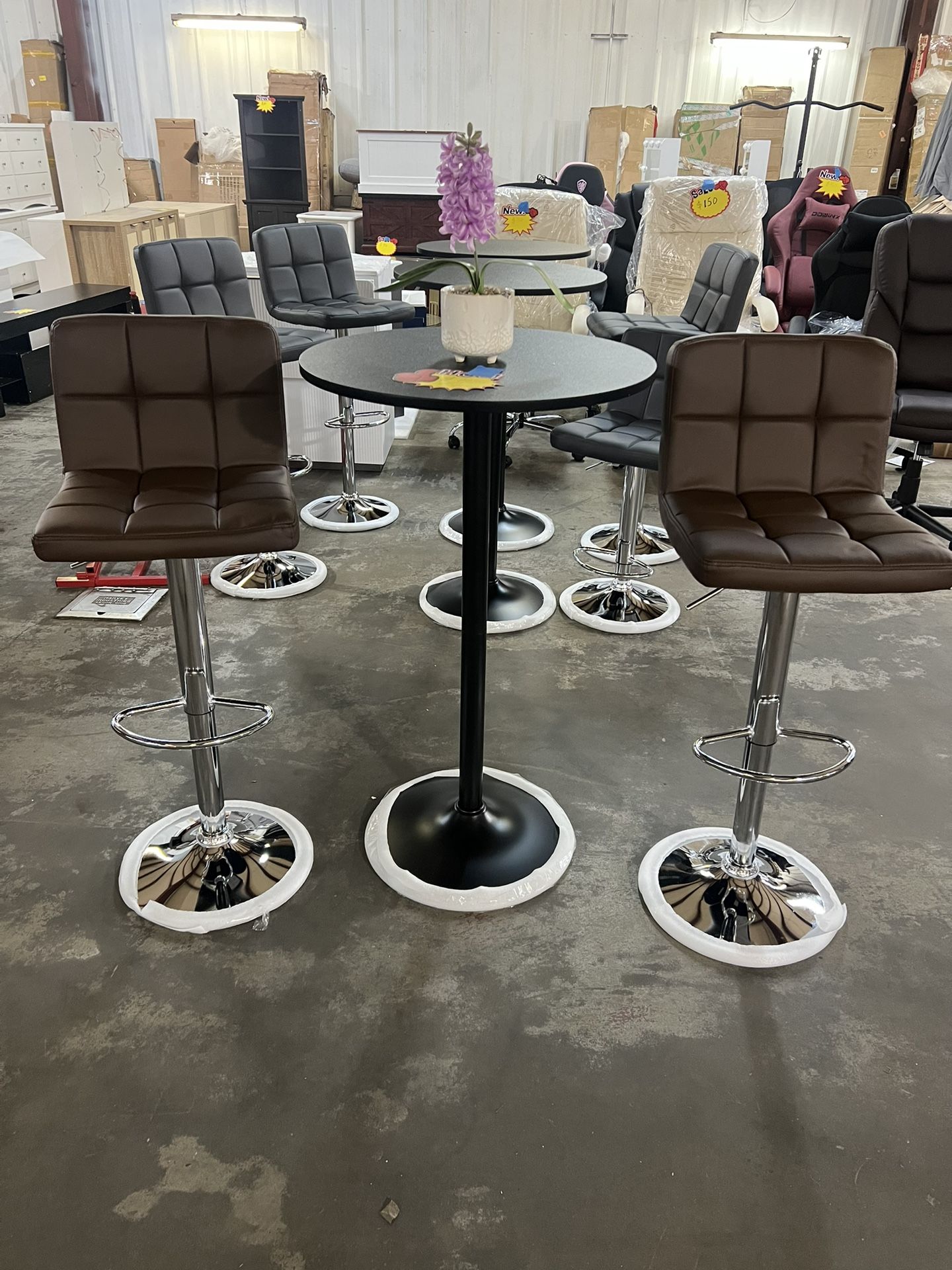 Brand new 3-Piece Bar Table Set, Round Cocktail Table and PU Leather Adjustable Swivel Chairs, Modern Counter Height Table Set with 2 Bar Stool for K