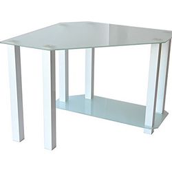 RTA Home & Office CT-013W Frosted Tempered Glass Gloss White Corner Computer Desk 