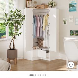 Hitow White Minimalist Armoire Corner Wardrobe Double Door and Drawer Designs