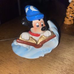 Vtg 1980s Sorcerer Mickey swept away on a spellbook wave Ceramic Figurine