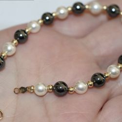 Solid 14K Yellow Gold Pearl & Gemstone Bracelet 