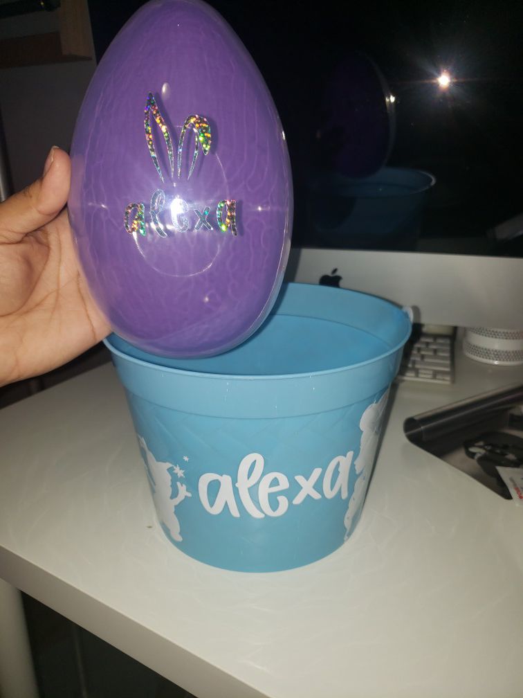 Personalized easter eggs and basket