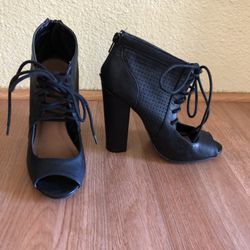 Charlotte Russe Block Lace Up Open Toe Ankle Boots