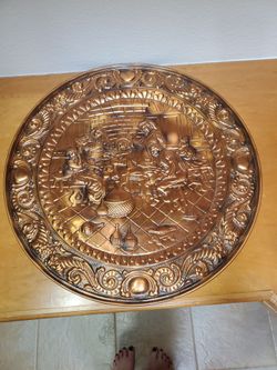 Vintage Embossed Copper Tavern Scene Wall Hanging from England