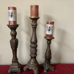 Set Of 3 Candle Pillars Holders - Home Decor