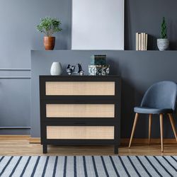 3 Drawer Dresser, Oxford Rattan Chest of Drawers End Cabinets Storage Corner Bedside Table for Bedroom,Living Room,Entryway, Durable Modern Luxury Fur