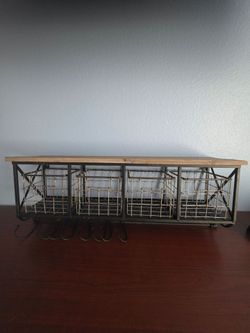 Industrial Wire Basket Storage Organizer with Wood Top
