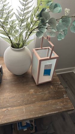 Lantern - New Condition- Frosted Glass And Pink Metal Frame