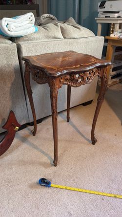 Vintage French Louis XV Style Inlaid Side Table | Hand-Carved Accent Table