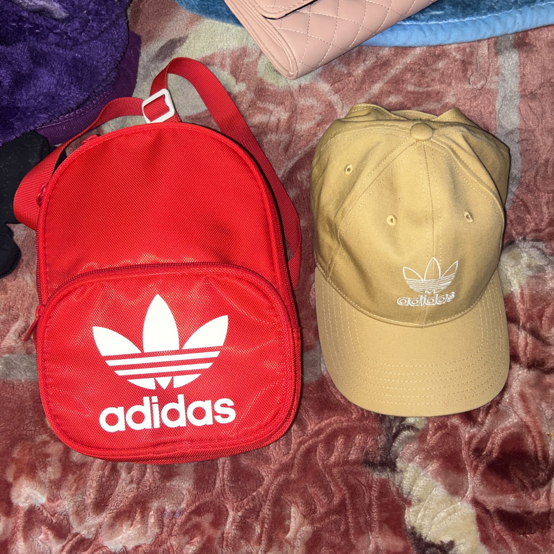 Adidas Mini Red Backpack And Khaki Adidas Hat Both Never Used 