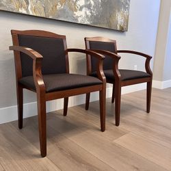 TWO Office Guest Chairs- Solid Wood Frame Armchairs w/ Black Upholstery