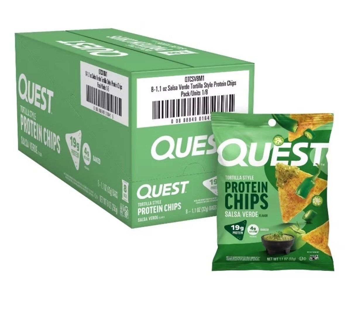 Quest Tortilla Style Protein Chips - Salsa Verde (8 Bags)