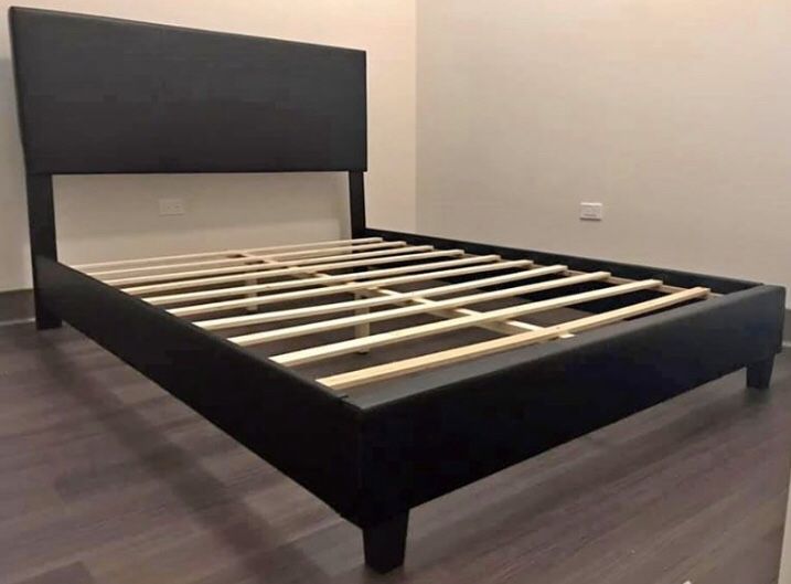 Black Leather Queen Bed Frame with Mattress!! Brand New Free Delivery