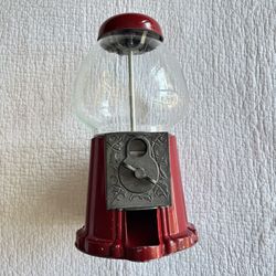 Vintage Carousel Red Bubble Gum Ball Machine Cast Metal Glass Globe 1985 Gumball
