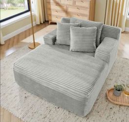 Oversized Corduroy Chaise Lounge with Pillows