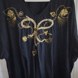 Adrian Jordan 26/28 Or 3x 4x Top Pullover Shirt. Dark Blue Gold Silver Metallic  Hole Damage See Pic