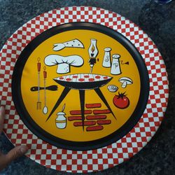 1950s Tin Litho Graphic Mid Century Modern Large Barbecue Tray BBQ grill Deck Outdoor Serving Pic Nic Camping