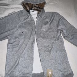 Burberry Grey Zip Up Hoodie