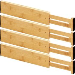 Huadi Bamboo Drawer Dividers Organizers (17.72''-21.65'') 4-PACK Expandable Drawer Organization Separators For Kitchen, Dresser, Bedroom, Bathroom & O